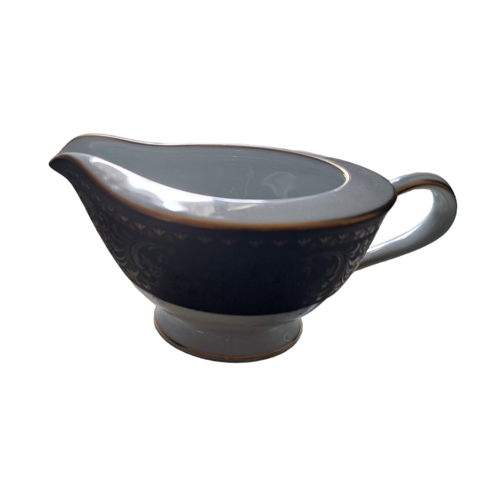 NORITAKE Benedicta China milk creamer dish 6976 Black Gold White classic